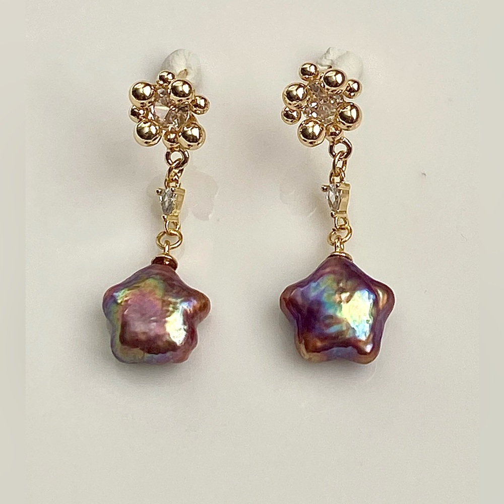 E122-Premium Baroque Purple Freshwater Star Pearl Earring